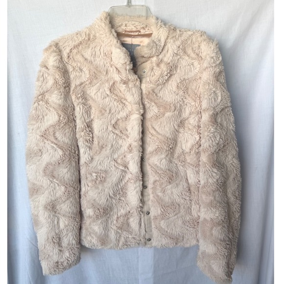 Lemon Tart Jackets & Blazers - Lemon Tart Sabina Faux Fur Jacket Blush Beige Chevron Swirl Snap Front Small